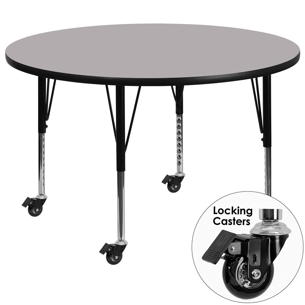 916-XA60RGYTPCAS 60" Round Mobile Activity Table - Laminate Top, Gray
