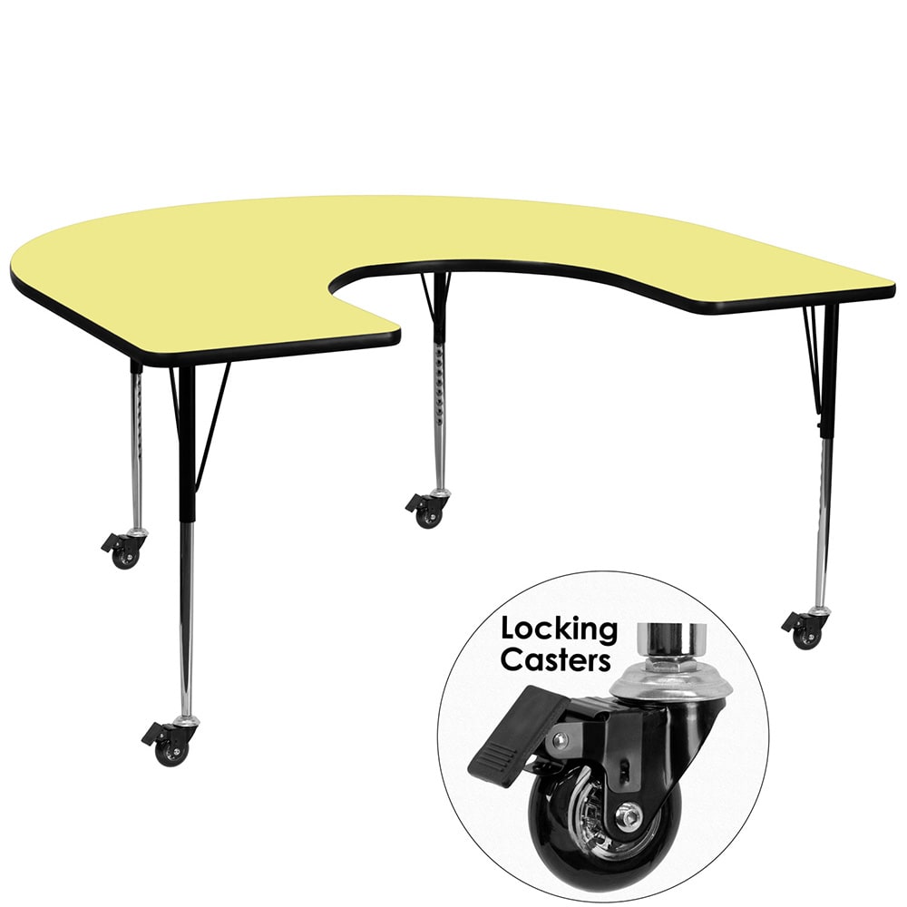 916-XA6066HYELTACAS Horseshoe Shaped Mobile Activity Table - 66"L x 60"W, Laminate Top,...