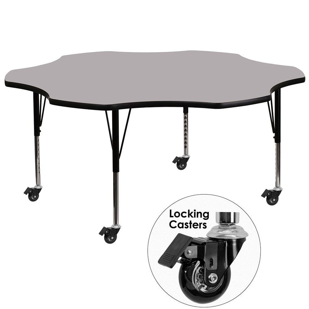 916-XA60FLRGYTPCAS Flower Shaped Mobile Activity Table - 60"L x 60"W, Laminate Top, Gra...