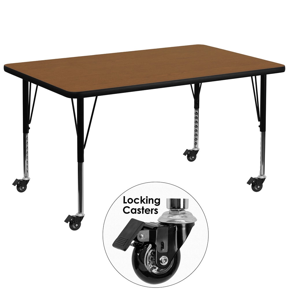 916-XA3672ROAKHPCAS Rectangular Mobile Activity Table - 72"L x 36"W, Laminate Top, Oak
