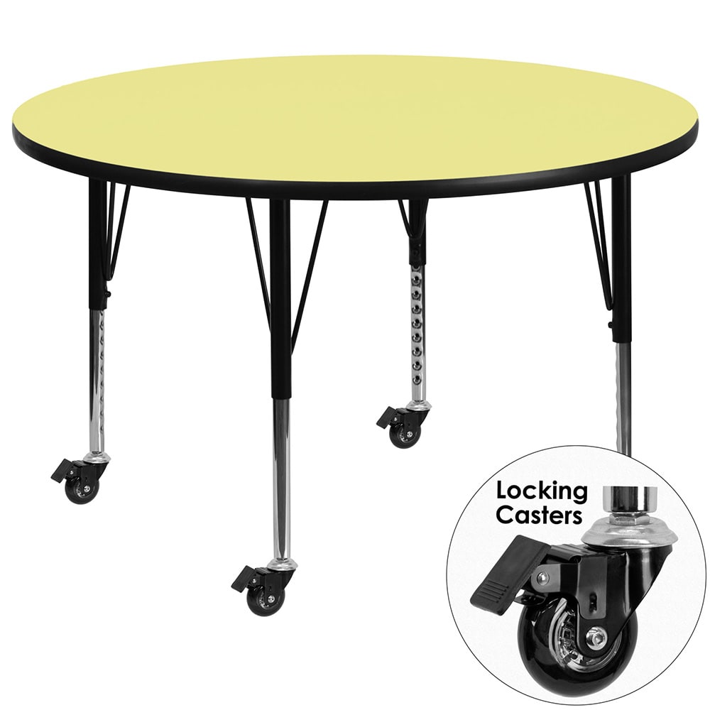 916-XA42RYELTPCAS 42" Round Mobile Activity Table - Laminate Top, Yellow