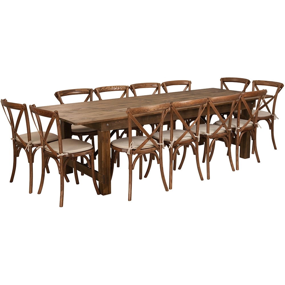 916-XAFA16 Rectangular Folding Farm Table & (12) Chair Set - 108"W x 40"D x 30&quot...