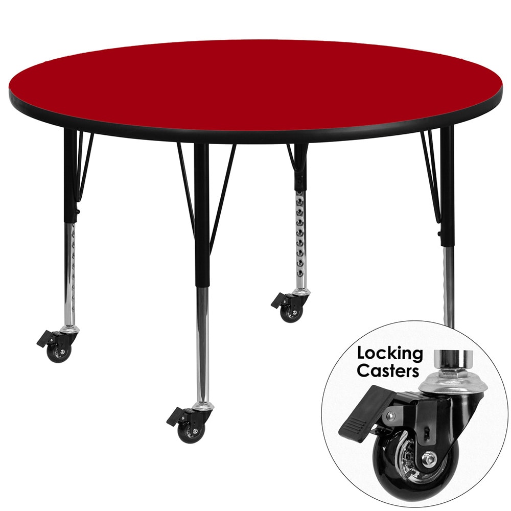 Flash Furniture XU-A48-RND-RED-T-P-CAS-GG 48" Round Mobile Activity Table - Laminate Top, Red