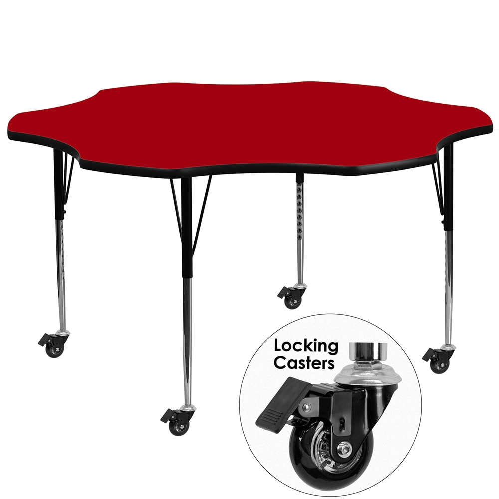 916-XA60FLRREDTACAS Flower Shaped Mobile Activity Table - 60"L x 60"W, Laminate Top, Re...