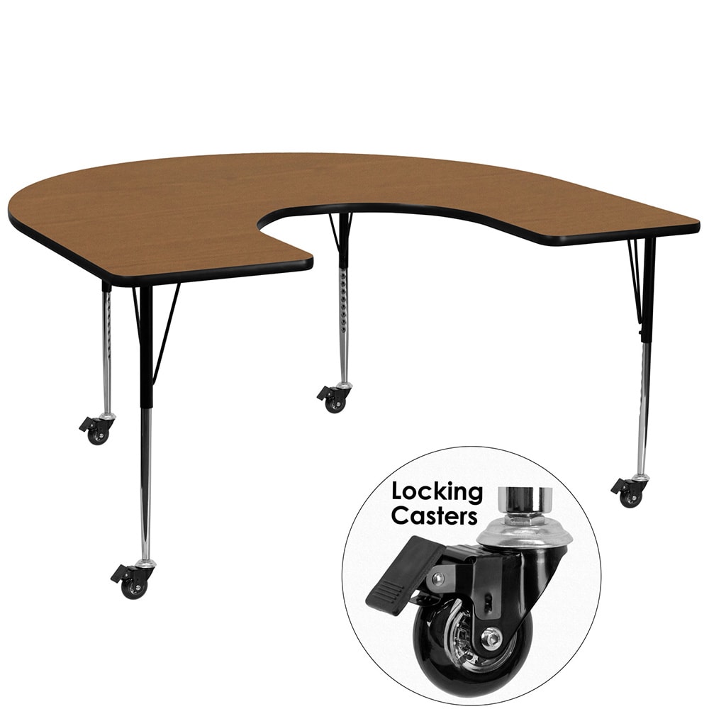 916-XA6066HOAKTACAS Horseshoe Shaped Mobile Activity Table - 66"L x 60"W, Laminate Top,...