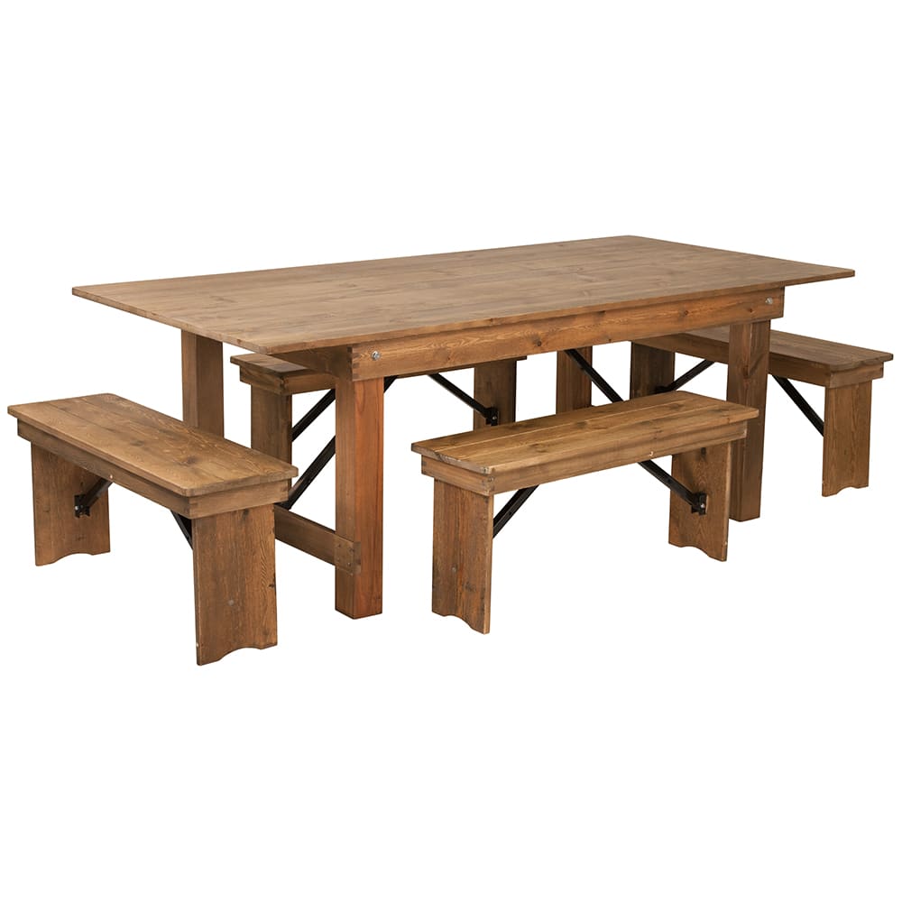 916-XAFA1 Rectangular Folding Farm Table & 4 Bench Set - 84"W x 40"D x 30"H, P...