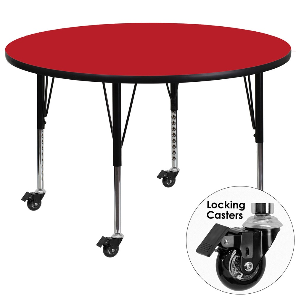 916-XA48RREDHPCAS 48" Round Mobile Activity Table - Laminate Top, Red