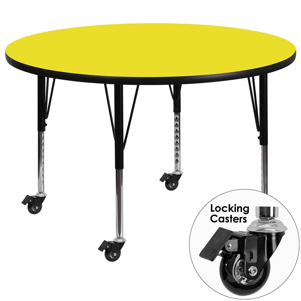 916-XA48RYELHPCAS 48" Round Mobile Activity Table - Laminate Top, Yellow
