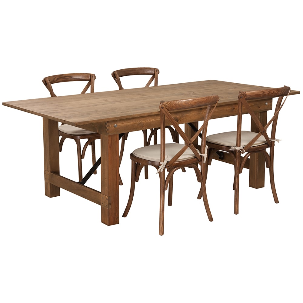916-XAFA8 Rectangular Folding Farm Table & 84"W x 40"D x 30"H, Plank Top, Soli...