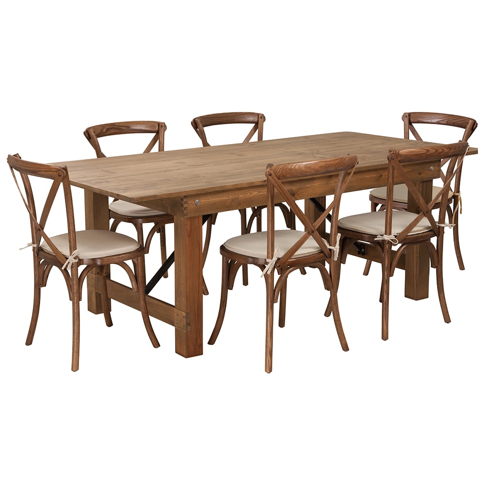 916-XAFA9 Rectangular Folding Farm Table & 84"W x 40"D x 30"H, Plank Top, Soli...