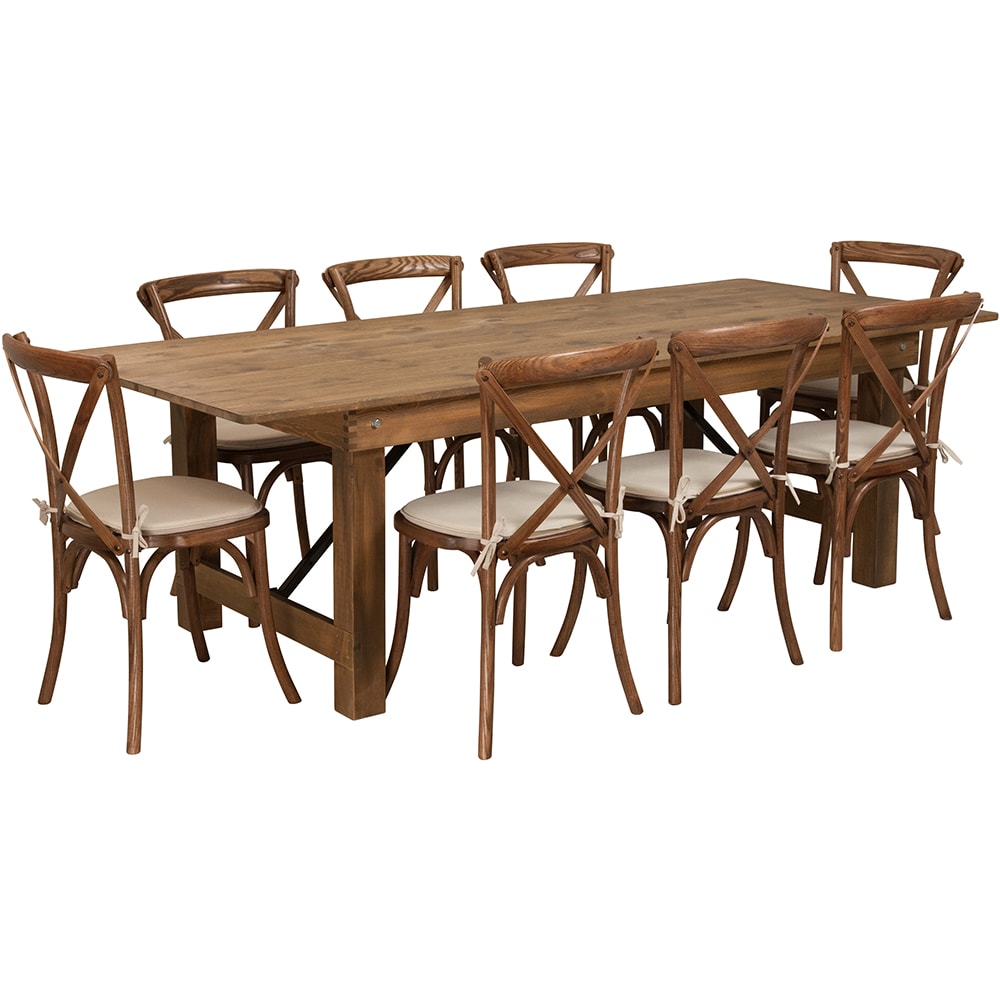 916-XAFA12 Rectangular Folding Farm Table & (8) Chair Set - 96"W x 40"D x 30"H...