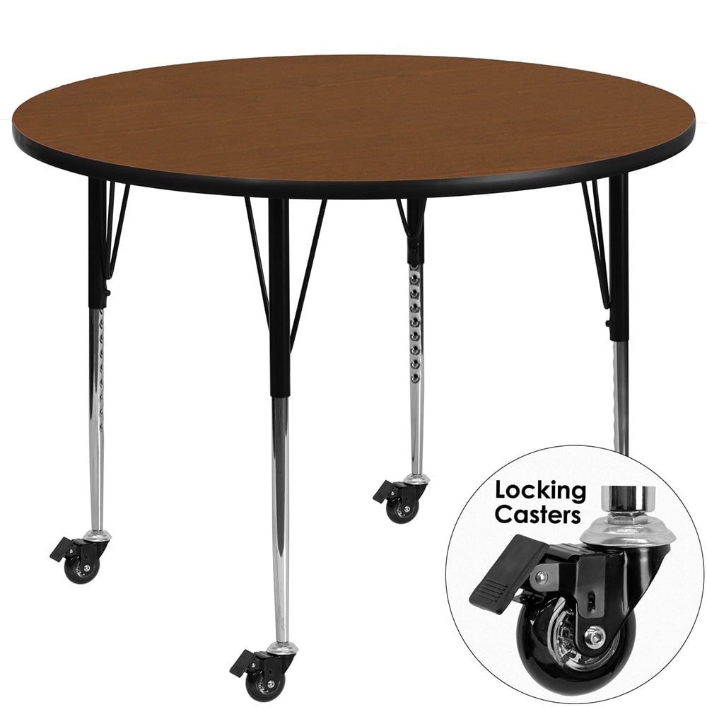 916-XA42ROAKHACAS 42" Round Mobile Activity Table - Laminate Top, Oak