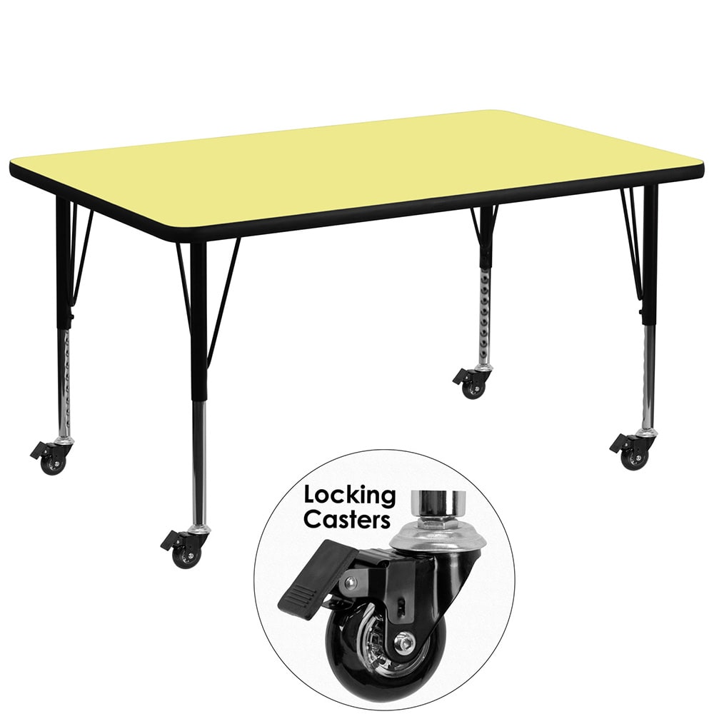 916-XA3672RYELTPCAS Rectangular Mobile Activity Table - 72"L x 36"W, Laminate Top, Yell...