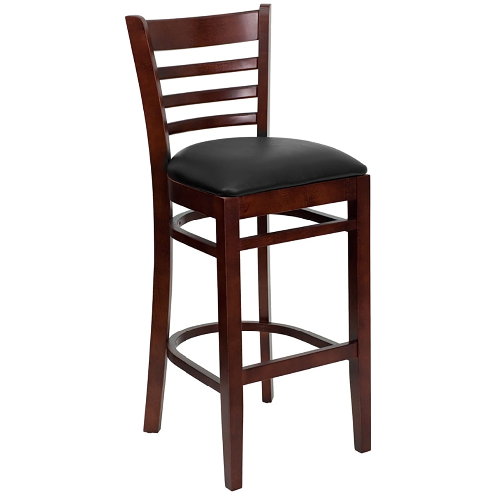 916-0005BLADMAHBLKV Bar Stool w/ Ladder Back & Black Vinyl Seat, Mahogany