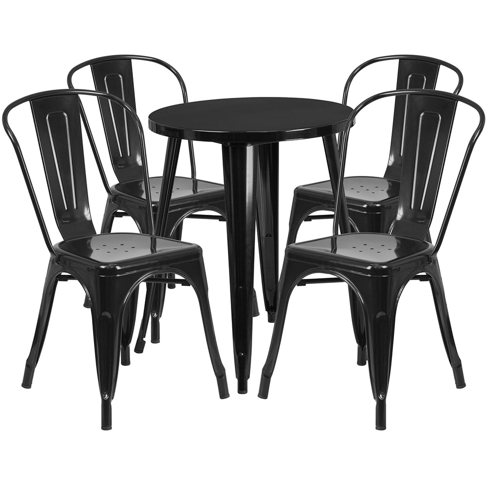 916-CH51080TH418CBK 24" Round Table & (4) Café Chair Set - Metal, Black