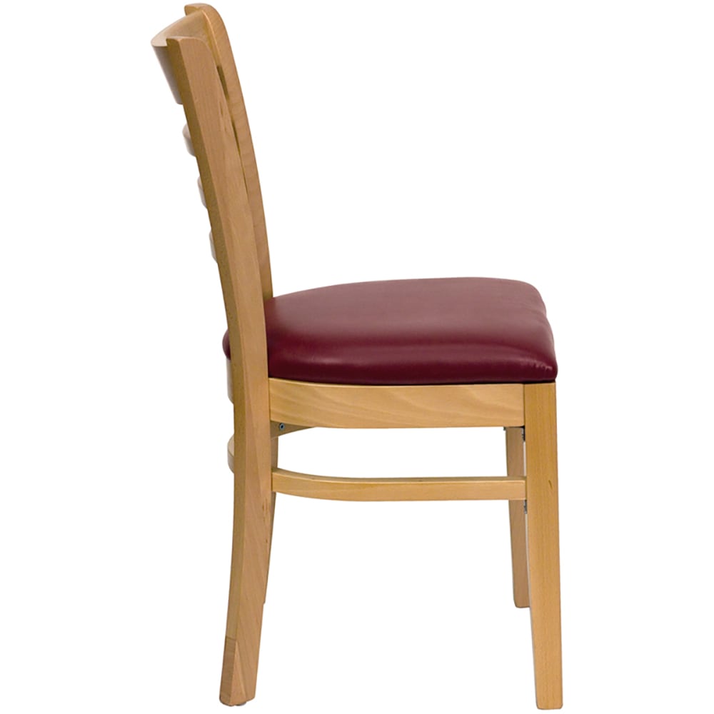 Flash Furniture Xu Dgw0005lad Nat Burv Gg Restaurant Chair W Ladder Back And Burgundy Vinyl Seat 