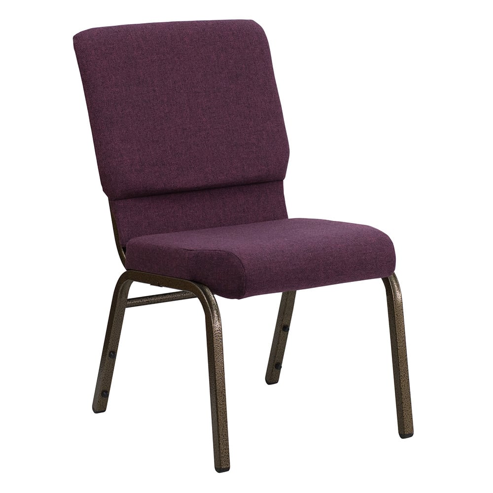 916-FC02185GV005 Stacking Church Chair w/ Plum Fabric Back & Seat - Steel Frame, Gold Vein