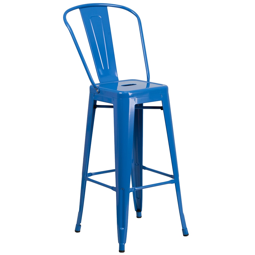 916-CH3132030GBBL Bar Stool w/ Curved Back & Metal Seat, Blue