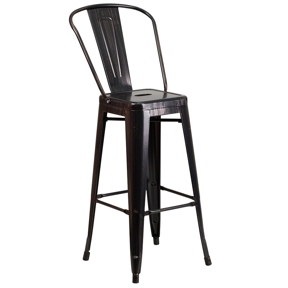 916-CH3132030GBBQ Bar Stool w/ Curved Back & Metal Seat, Black Antique Gold