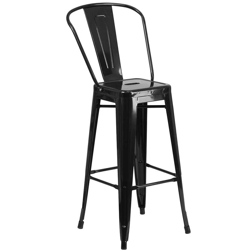 916-CH3132030GBBK Bar Stool w/ Curved Back & Metal Seat, Black