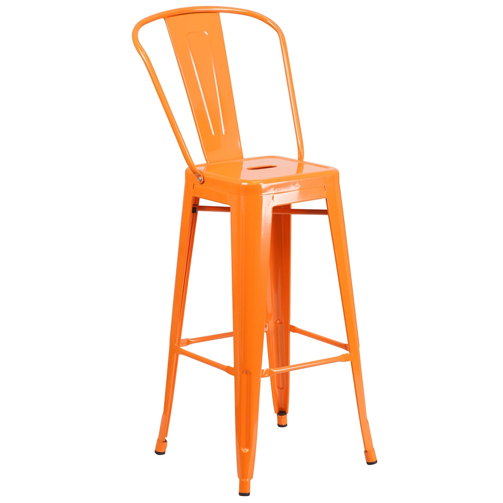 916-CH3132030GBOR Bar Stool w/ Curved Back & Metal Seat, Orange