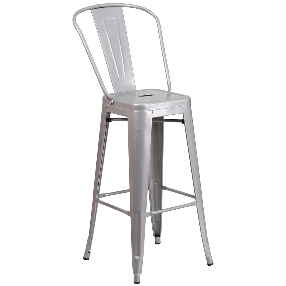 916-CH3132030GBSIL Bar Stool w/ Curved Back & Metal Seat, Silver