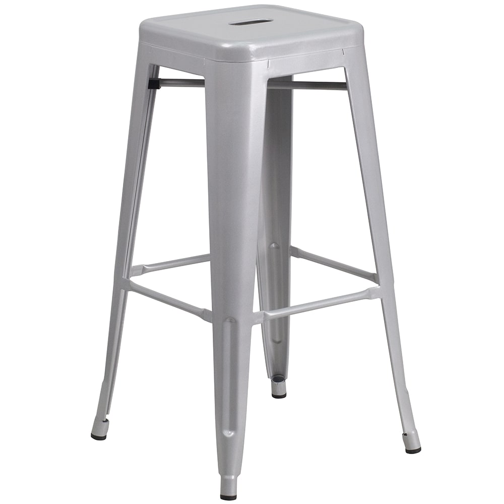 916-CH3132030SILGG Backless Bar Stool w/ Metal Seat, Silver