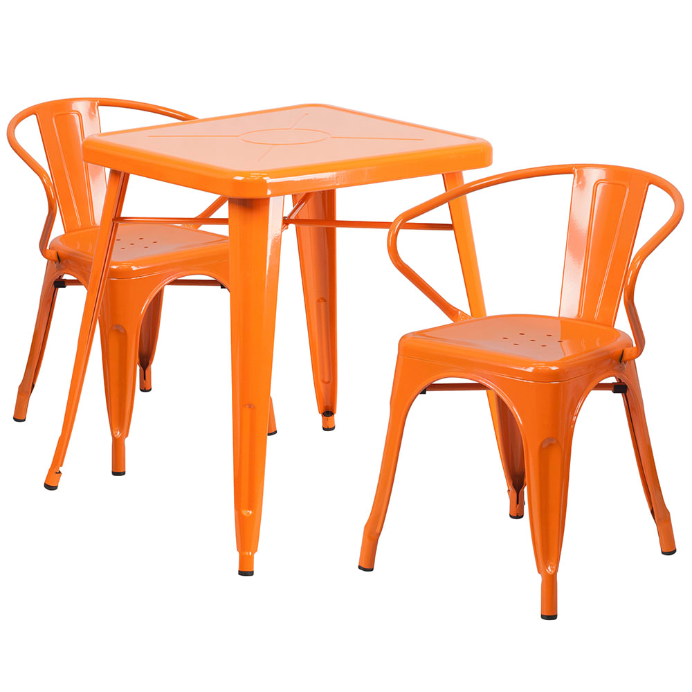 916-CH31330270OR 23 3/4" Square Table & (2) Arm Chair Set - Steel, Orange