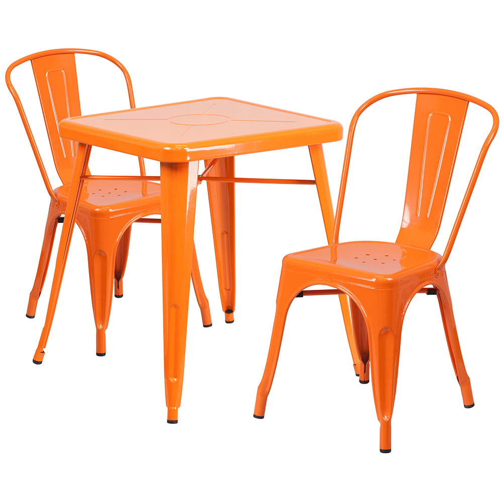 916-CH31330230OR 23 3/4" Square Table & (2) Chair Set - Steel, Orange