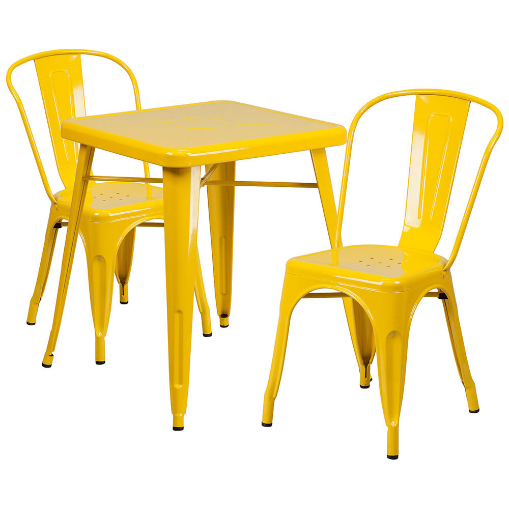 916-CH31330230YL 23 3/4" Square Table & (2) Chair Set - Steel, Yellow