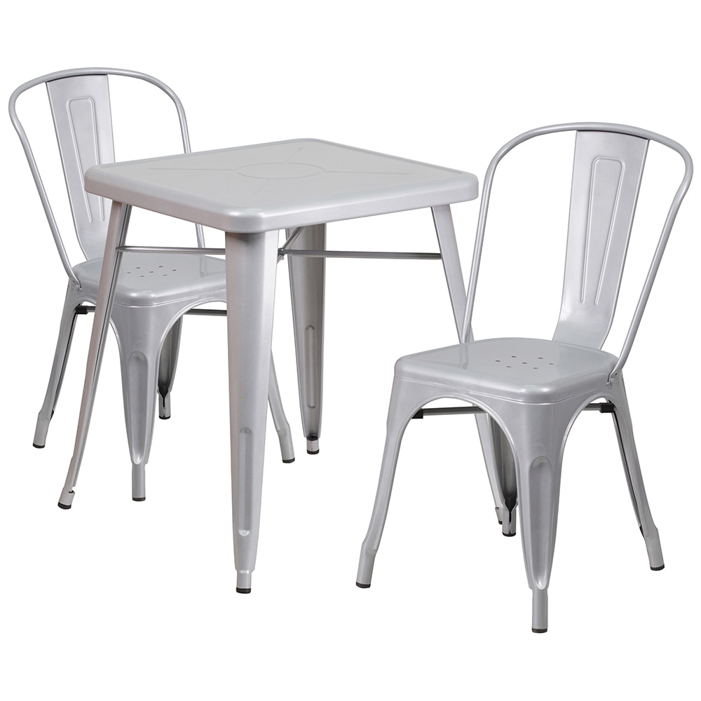 916-CH31330230SIL 23 3/4" Square Table & (2) Chair Set - Steel, Silver