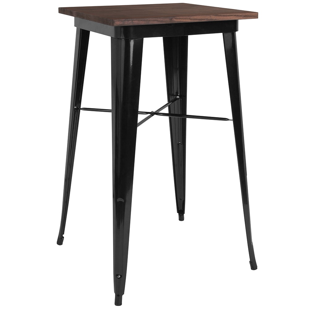 916-CH3133040M1BK 23 1/2" Square Bar Height Table - Walnut Rustic Wood Top, Steel Base