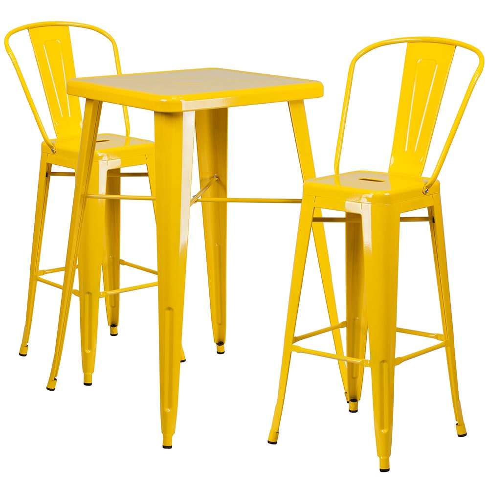 916-CH31330B230GBYL 27 3/4" Square Bar Height Table w/ (2) Bar Stool Set - Yellow Steel Top,...