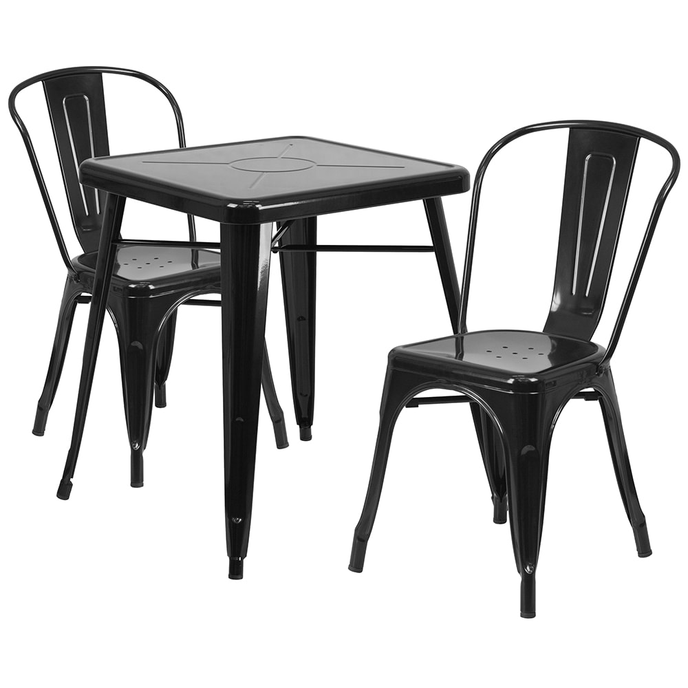 916-CH31330230BK 23 3/4" Square Table & (2) Chair Set - Steel, Black