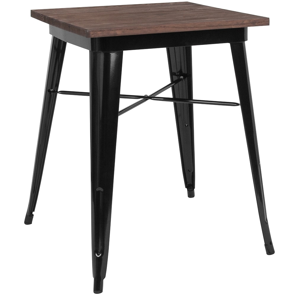 916-CH3133029M1BK 23 1/2" Square Dining Height Table w/ Walnut Elm Wood Top - Steel Frame, B...