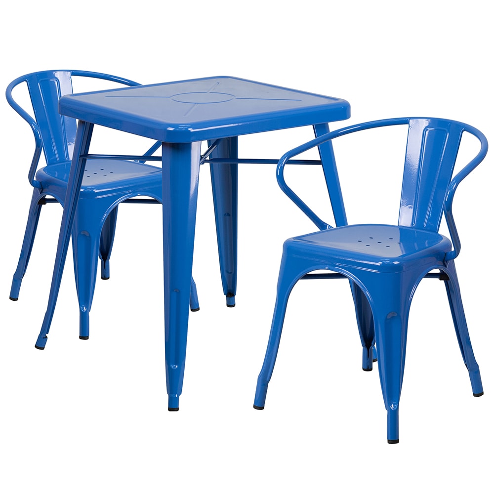 916-CH31330270BL 23 3/4" Square Table & (2) Arm Chair Set - Steel, Blue