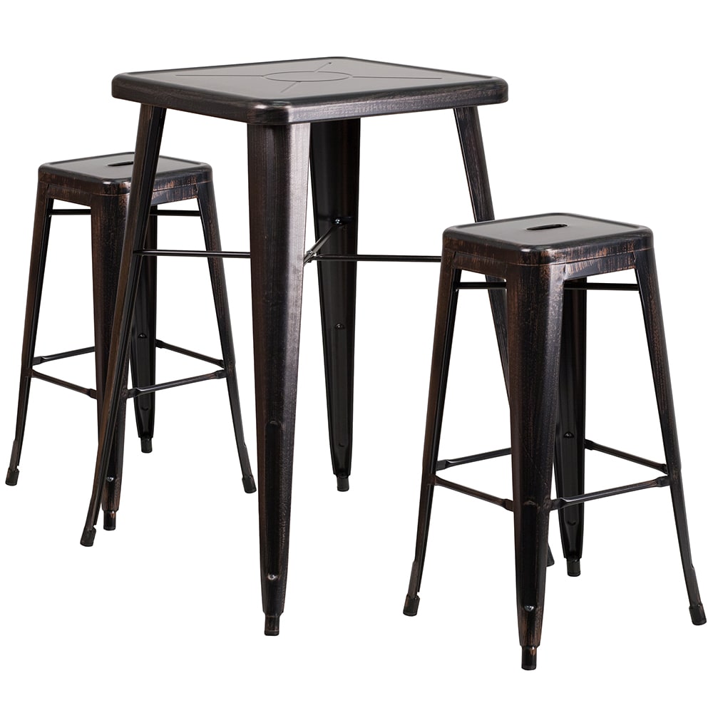 916-CH31330B230SQBQ 27 3/4" Square Bar Height Table w/ (2) Bar Stool Set - Black & Antiq...