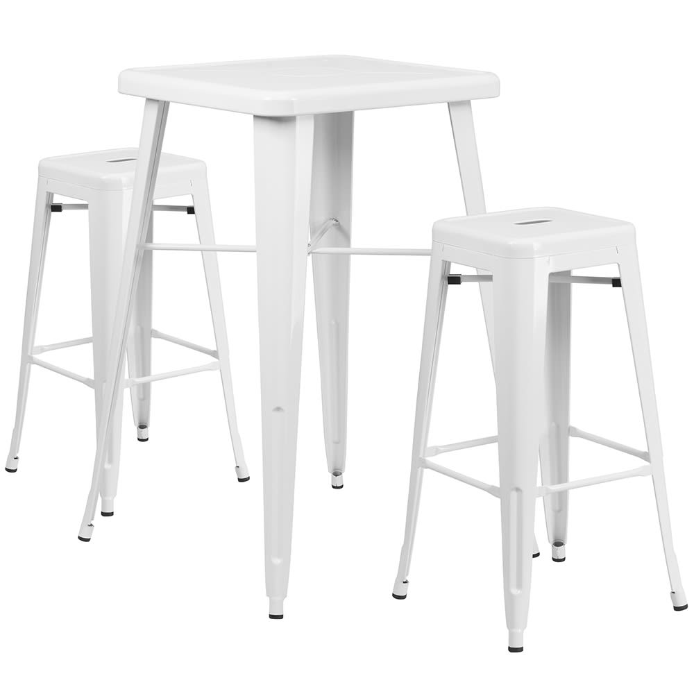 916-CH31330B230SQWH 27 3/4" Square Bar Height Table w/ (2) Bar Stool Set - White Steel Top,...