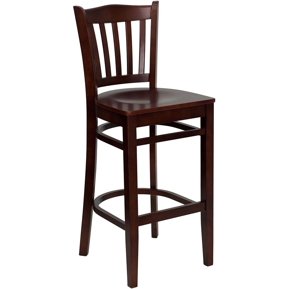 916-0008BVMAH Bar Stool w/ Vertical Slat Back & Wood Seat, Mahogany 