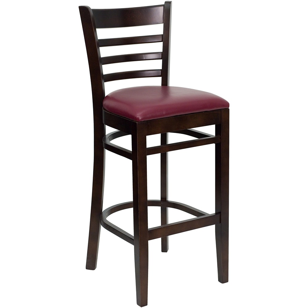 916-0005BLADWALBURV Bar Stool w/ Ladder Back & Burgundy Vinyl Seat, Walnut