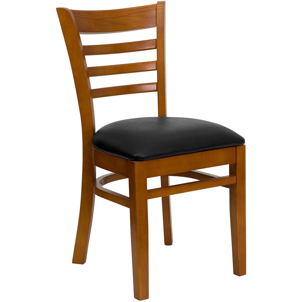 916-0005LADCHYBLKV Restaurant Chair w/ Ladder Back & Black Vinyl Seat - Beechwood, Cherry Fin...