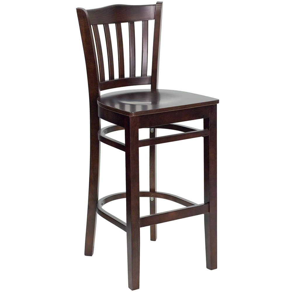 916-0008BVWAL Bar Stool w/ Vertical Slat Back & Wood Seat, Walnut