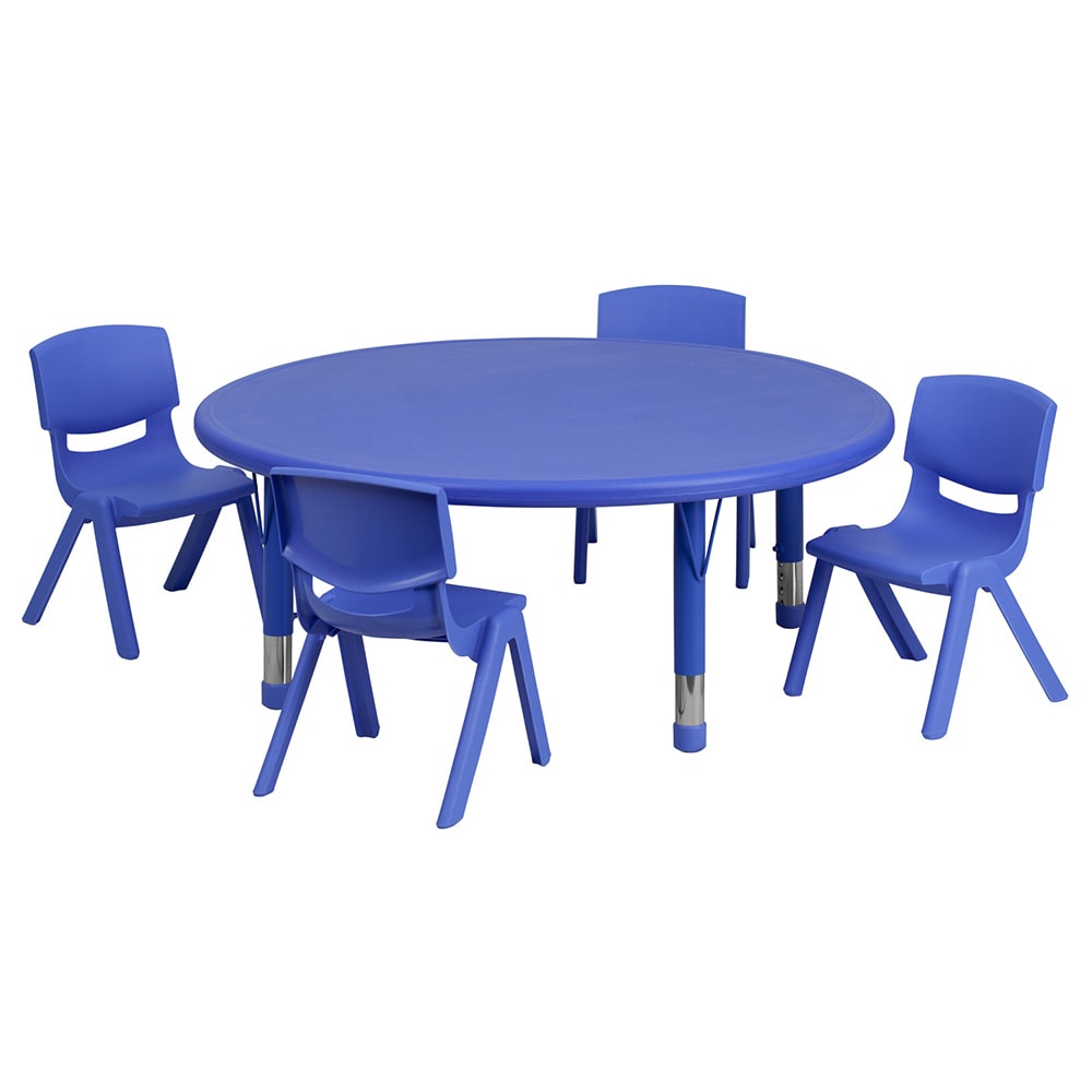 916-00532RTBLBLUE 45" Round Preschool Activity Table & 4 Chair Set - Plastic Top, Blue