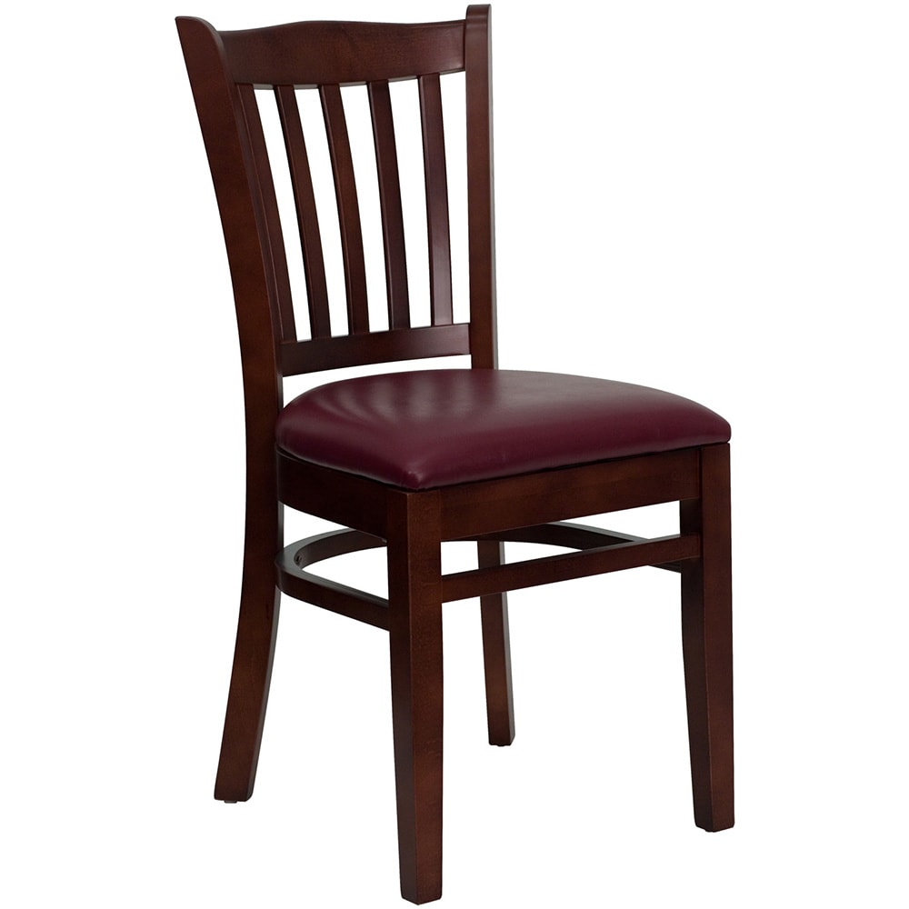 916-0008VMAHBURV Restaurant Chair w/ Vertical Slat Back & Burgundy Vinyl Seat - Beechwood, Ma...