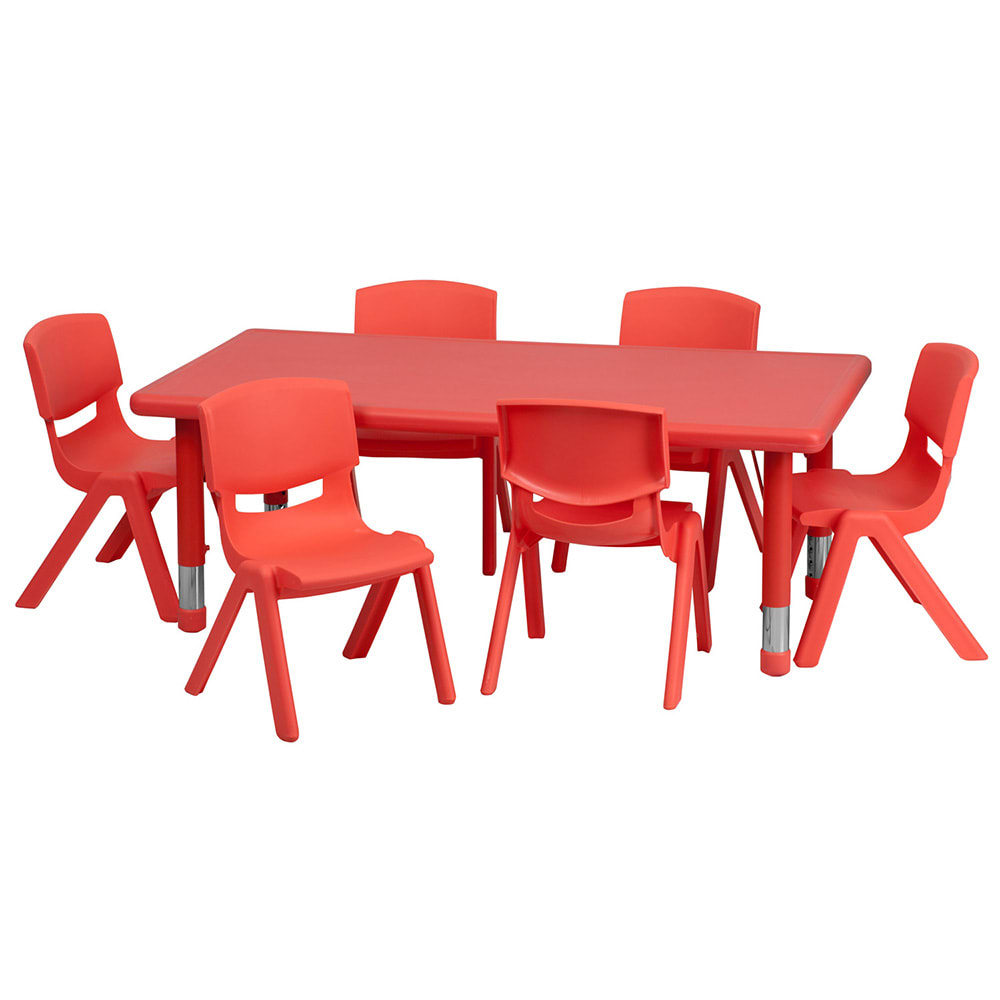 916-00132RCTTBLREDE Rectangular Preschool Activity Table & (6) Chair Set - 48"L x 24&quo...