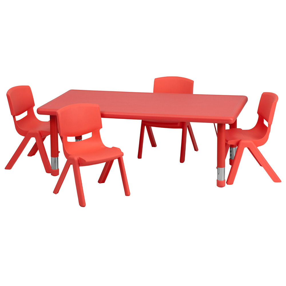916-00132RCTTBLREDR Rectangular Preschool Activity Table & (4) Chair Set - 48"L x 24&quo...