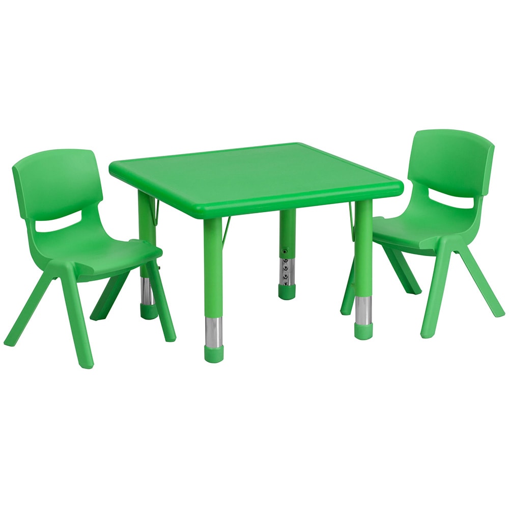 916-00232SQRTBLGRNR 24" Square Preschool Activity Table & (2) Chair Set - Plastic Top, G...