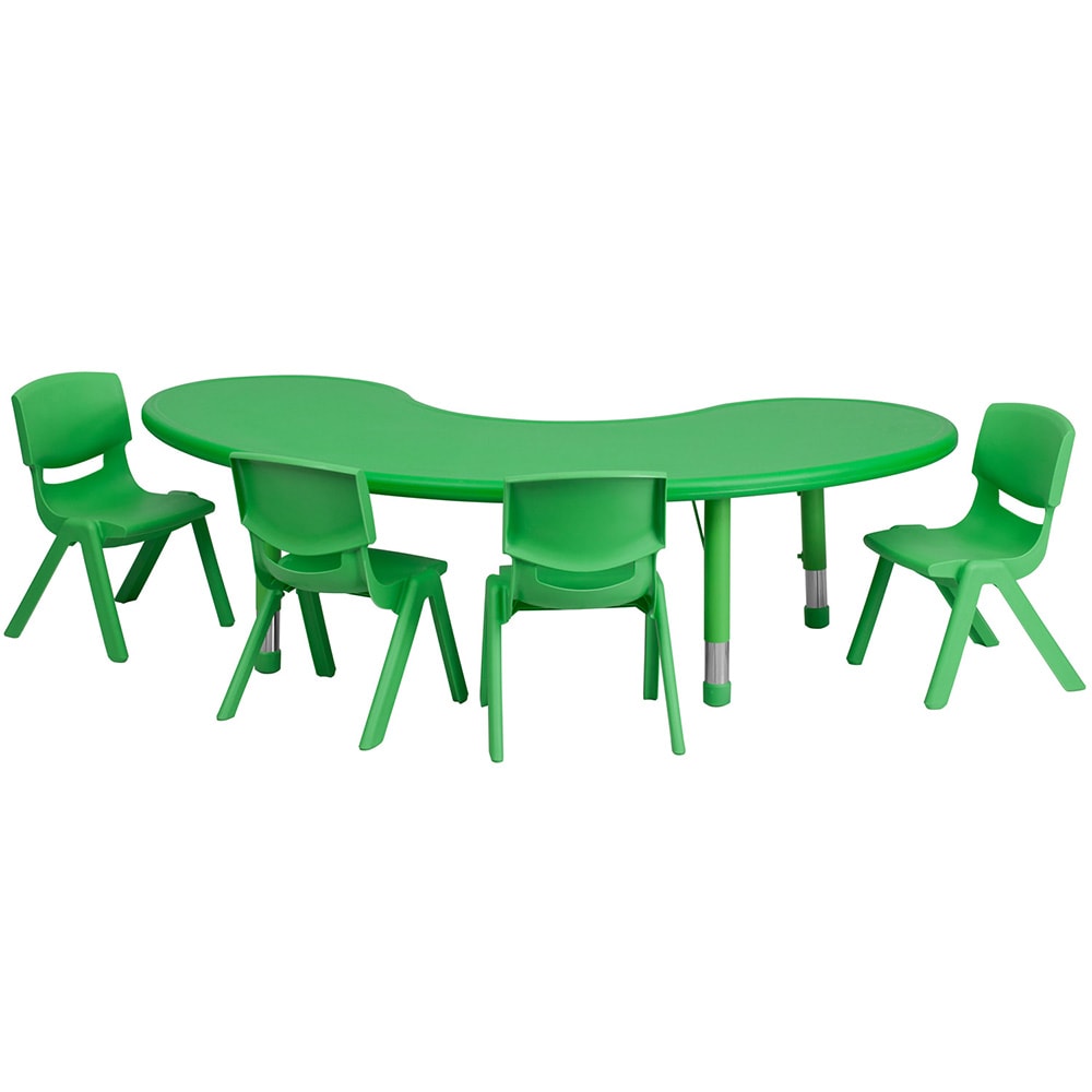 916-00432MNTBLGRNE Half Moon Preschool Activity Table & (4) Chair Set - 35"L x 65"W...