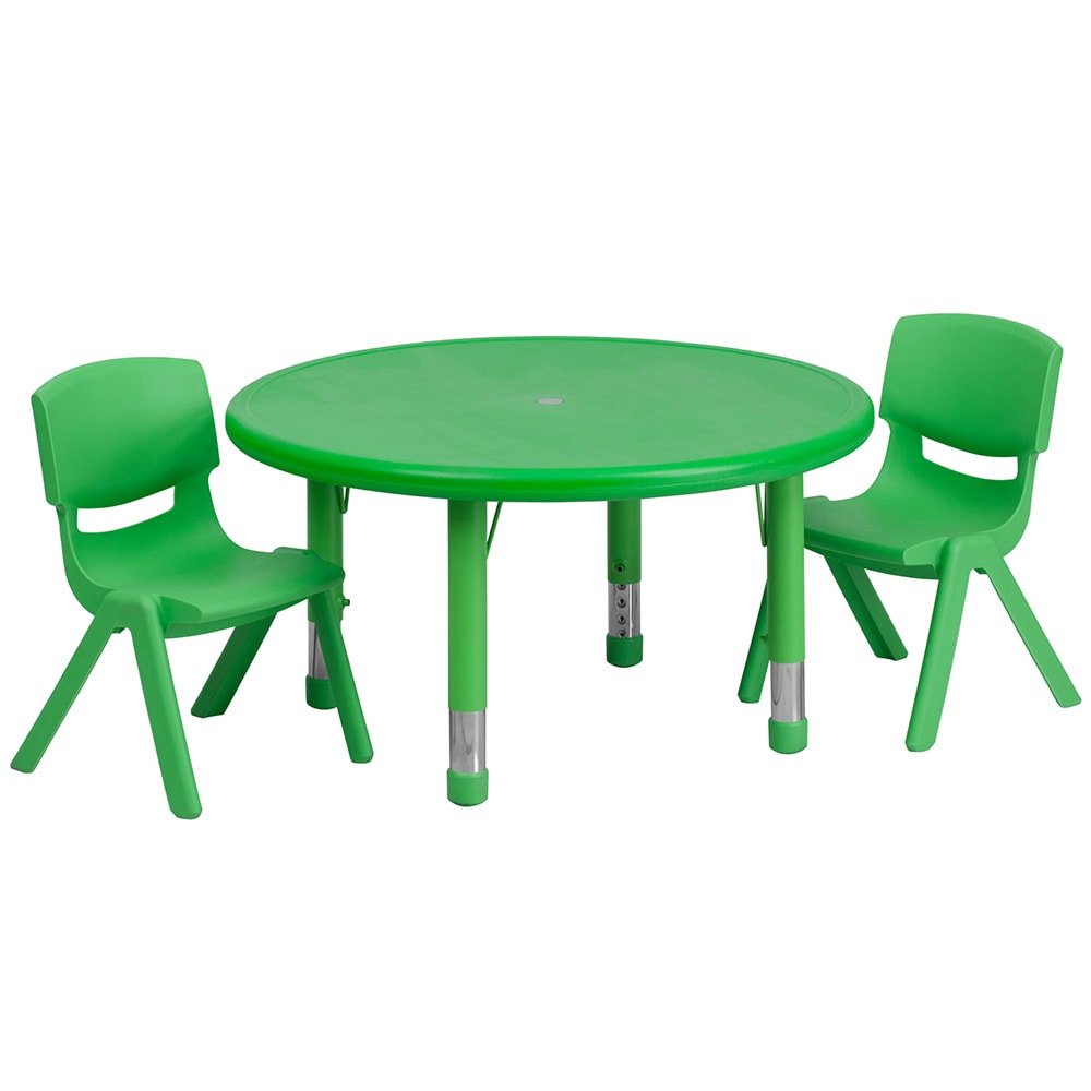 916-00732RTBLGRNR 33" Round Preschool Activity Table & (2) Chair Set - Plastic Top, Gree...