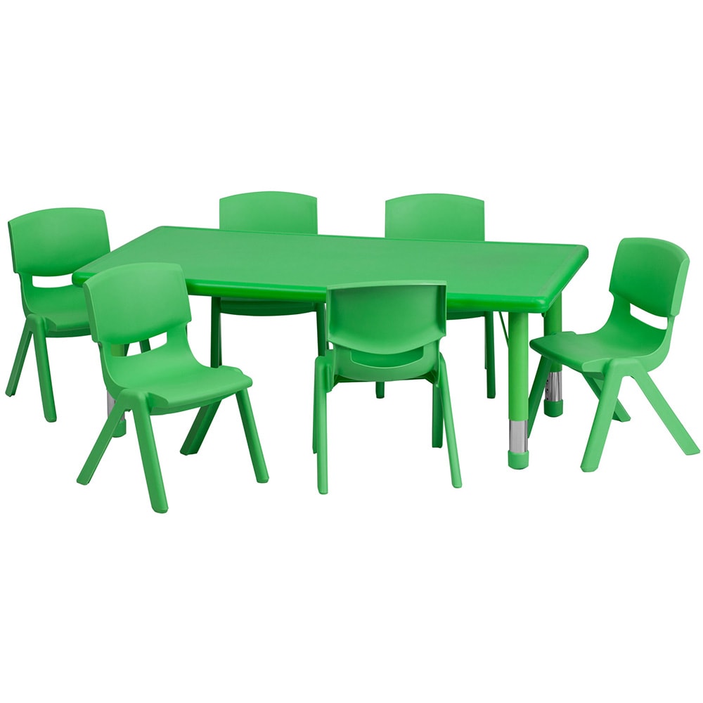 916-00132RCTTBLGRNE Rectangular Preschool Activity Table & (6) Chair Set - 48"L x 24&quo...